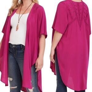 Torrid Challis Kimono Open Short Sleeves Eyelet Berry Pink NEW Plus Womens 00/0